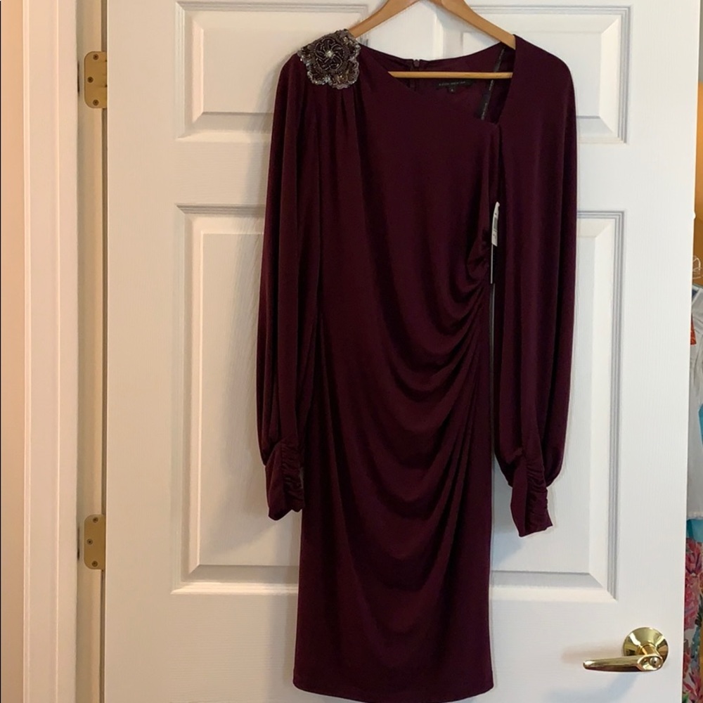 David Meister embellished wine cocktail dress